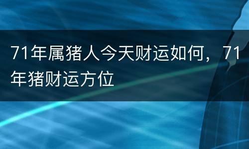 71年属猪人今天财运如何，71年猪财运方位