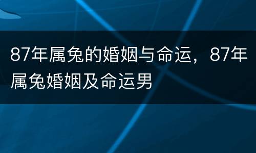 87年属兔的婚姻与命运，87年属兔婚姻及命运男