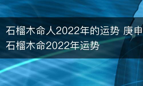 石榴木命人2022年的运势 庚申石榴木命2022年运势