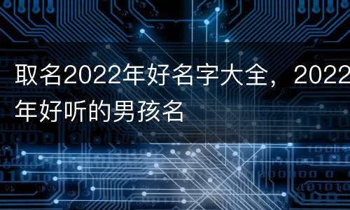 取名2022年好名字大全，2022年好听的男孩名