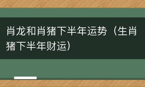 肖龙和肖猪下半年运势（生肖猪下半年财运）