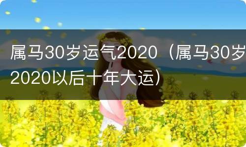 属马30岁运气2020（属马30岁2020以后十年大运）