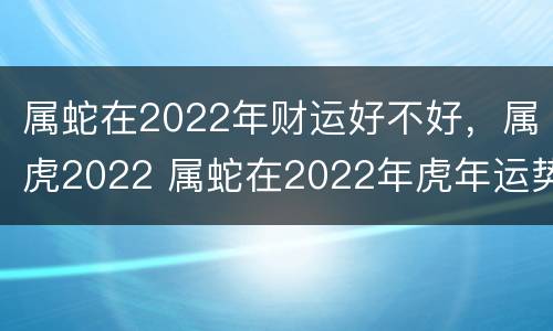 属蛇在2022年财运好不好，属虎2022 属蛇在2022年虎年运势