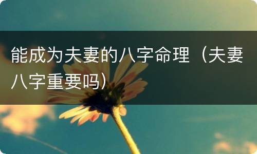 能成为夫妻的八字命理（夫妻八字重要吗）