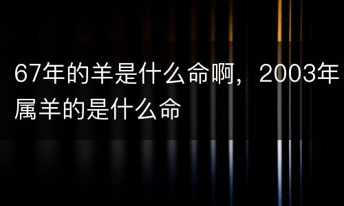 67年的羊是什么命啊，2003年属羊的是什么命
