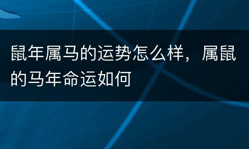鼠年属马的运势怎么样，属鼠的马年命运如何
