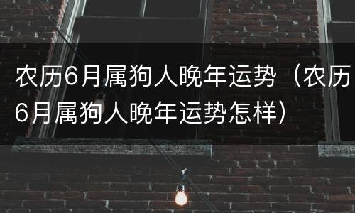 农历6月属狗人晚年运势（农历6月属狗人晚年运势怎样）