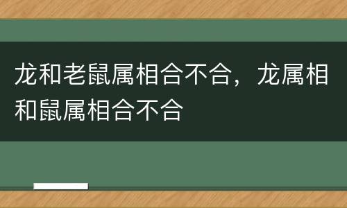 龙和老鼠属相合不合，龙属相和鼠属相合不合