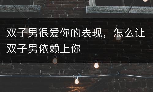 双子男很爱你的表现，怎么让双子男依赖上你