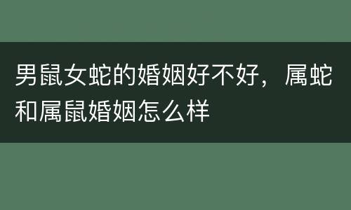 男鼠女蛇的婚姻好不好，属蛇和属鼠婚姻怎么样