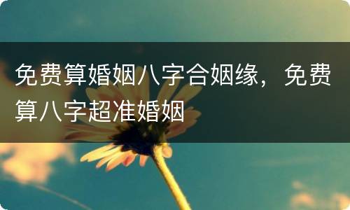 免费算婚姻八字合姻缘，免费算八字超准婚姻