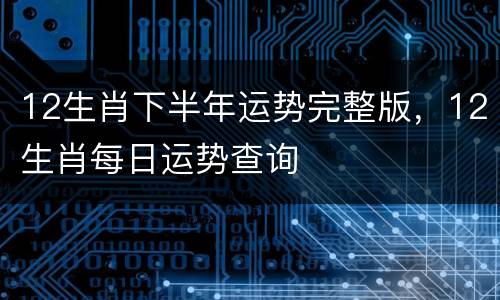 12生肖下半年运势完整版，12生肖每日运势查询