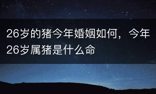 26岁的猪今年婚姻如何，今年26岁属猪是什么命