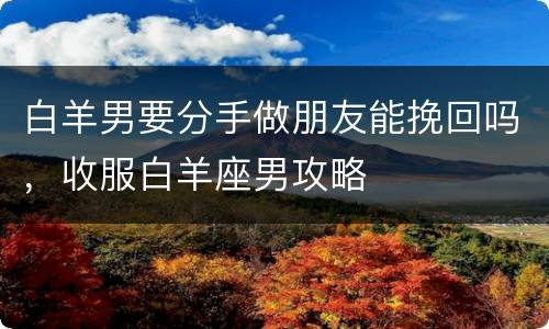 白羊男要分手做朋友能挽回吗，收服白羊座男攻略