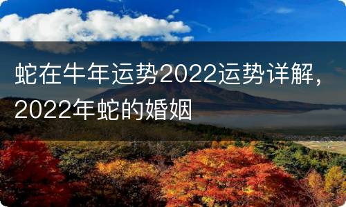 蛇在牛年运势2022运势详解，2022年蛇的婚姻