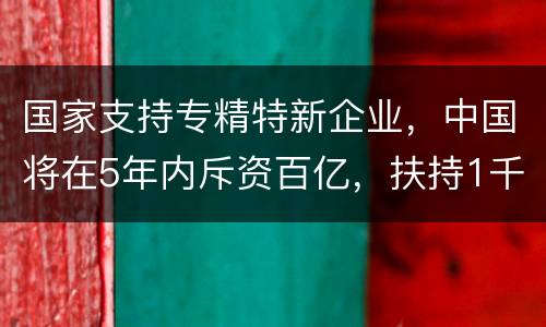 国家支持专精特新企业，中国将在5年内斥资百亿，扶持1千家特新“小巨人”