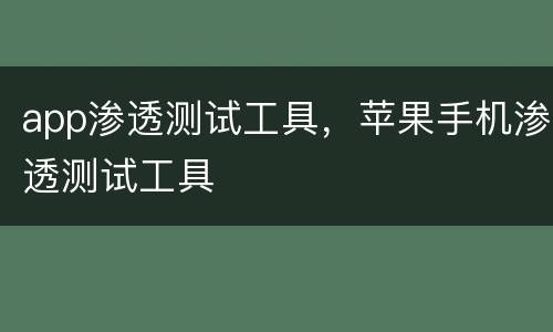 app渗透测试工具，苹果手机渗透测试工具