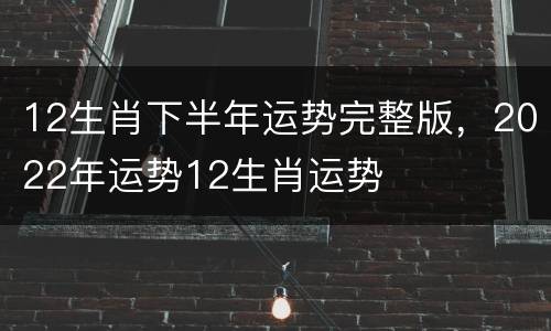 12生肖下半年运势完整版，2022年运势12生肖运势