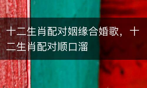 十二生肖配对姻缘合婚歌，十二生肖配对顺口溜