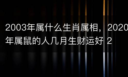 2003年属什么生肖属相，2020年属鼠的人几月生财运好 2