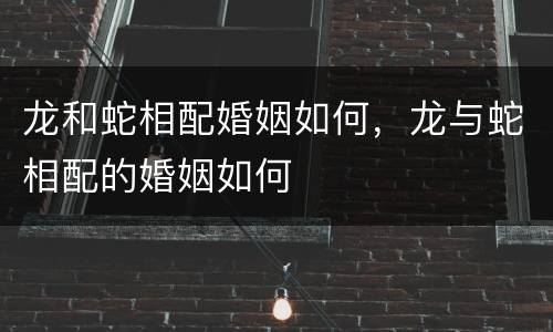 龙和蛇相配婚姻如何，龙与蛇相配的婚姻如何