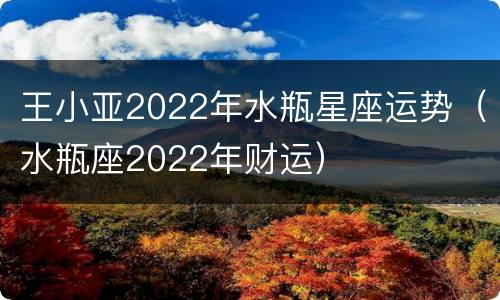 王小亚2022年水瓶星座运势（水瓶座2022年财运）