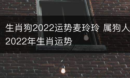 生肖狗2022运势麦玲玲 属狗人2022年生肖运势