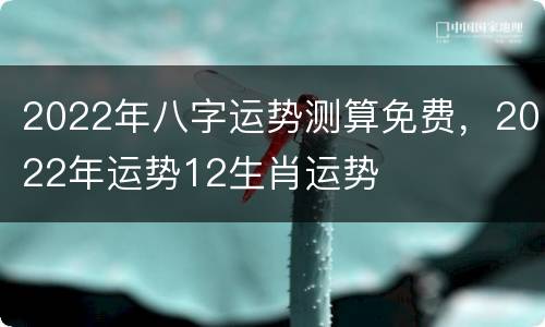 2022年八字运势测算免费，2022年运势12生肖运势