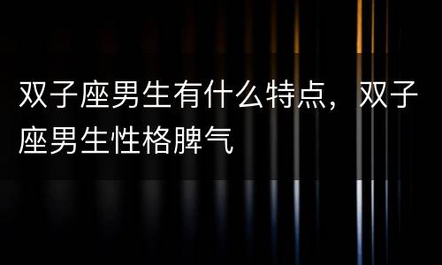 双子座男生有什么特点，双子座男生性格脾气