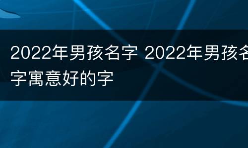 2022年男孩名字 2022年男孩名字寓意好的字