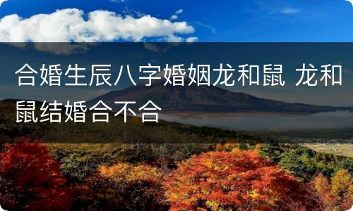 合婚生辰八字婚姻龙和鼠 龙和鼠结婚合不合