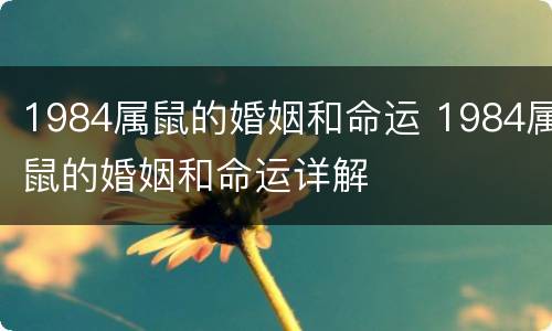 1984属鼠的婚姻和命运 1984属鼠的婚姻和命运详解