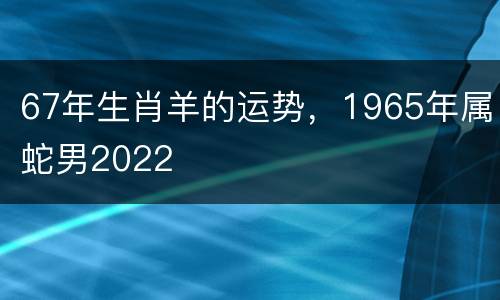 67年生肖羊的运势，1965年属蛇男2022