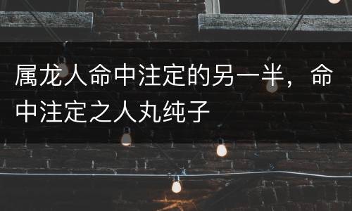 属龙人命中注定的另一半，命中注定之人丸纯子