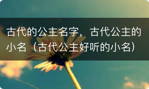 古代的公主名字，古代公主的小名（古代公主好听的小名）