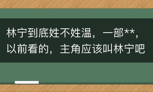 林宁到底姓不姓温，一部**，以前看的，主角应该叫林宁吧，还成立了一个主