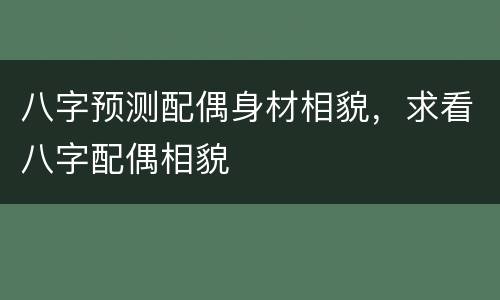 八字预测配偶身材相貌，求看八字配偶相貌