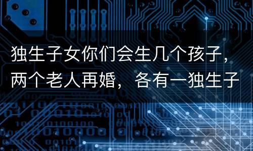 独生子女你们会生几个孩子，两个老人再婚，各有一独生子女。结婚后还算独生