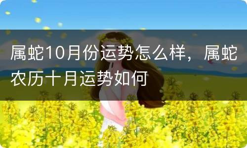 属蛇10月份运势怎么样，属蛇农历十月运势如何