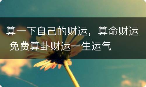 算一下自己的财运，算命财运 免费算卦财运一生运气