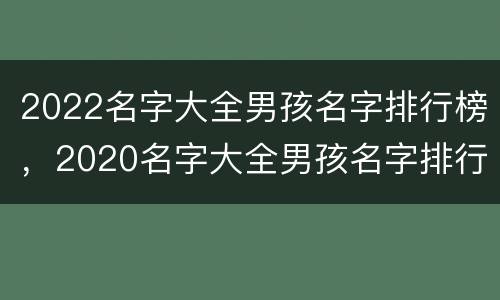 2022名字大全男孩名字排行榜，2020名字大全男孩名字排行榜