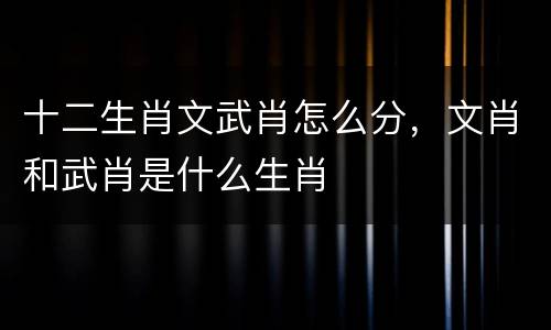 十二生肖文武肖怎么分，文肖和武肖是什么生肖