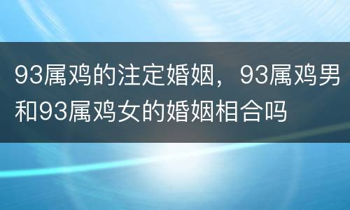93属鸡的注定婚姻，93属鸡男和93属鸡女的婚姻相合吗