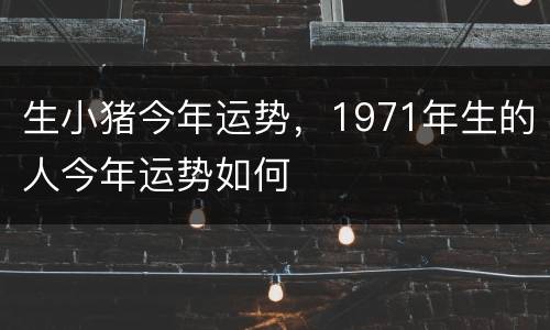 生小猪今年运势，1971年生的人今年运势如何