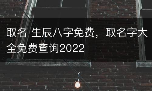 取名 生辰八字免费，取名字大全免费查询2022
