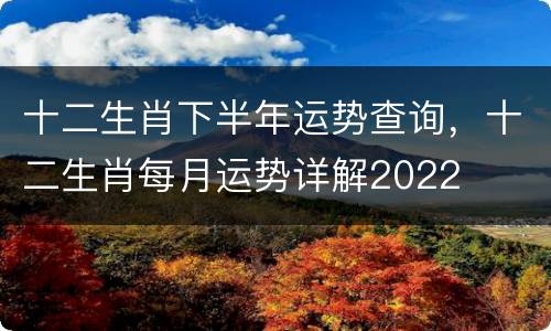 十二生肖下半年运势查询，十二生肖每月运势详解2022