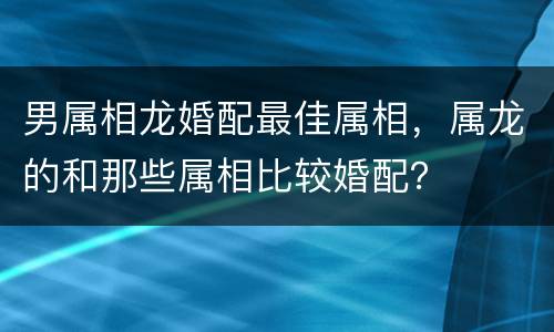 男属相龙婚配最佳属相，属龙的和那些属相比较婚配？