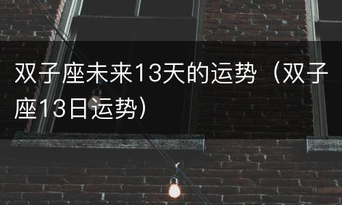 双子座未来13天的运势（双子座13日运势）
