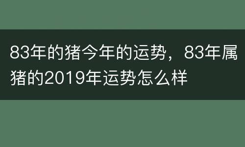 83年的猪今年的运势，83年属猪的2019年运势怎么样
