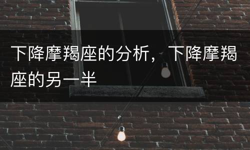 下降摩羯座的分析，下降摩羯座的另一半